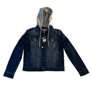 NWT True Religion Denim Hooded Trucker Jacket Relaxed Fit Medium Wash Hoodie